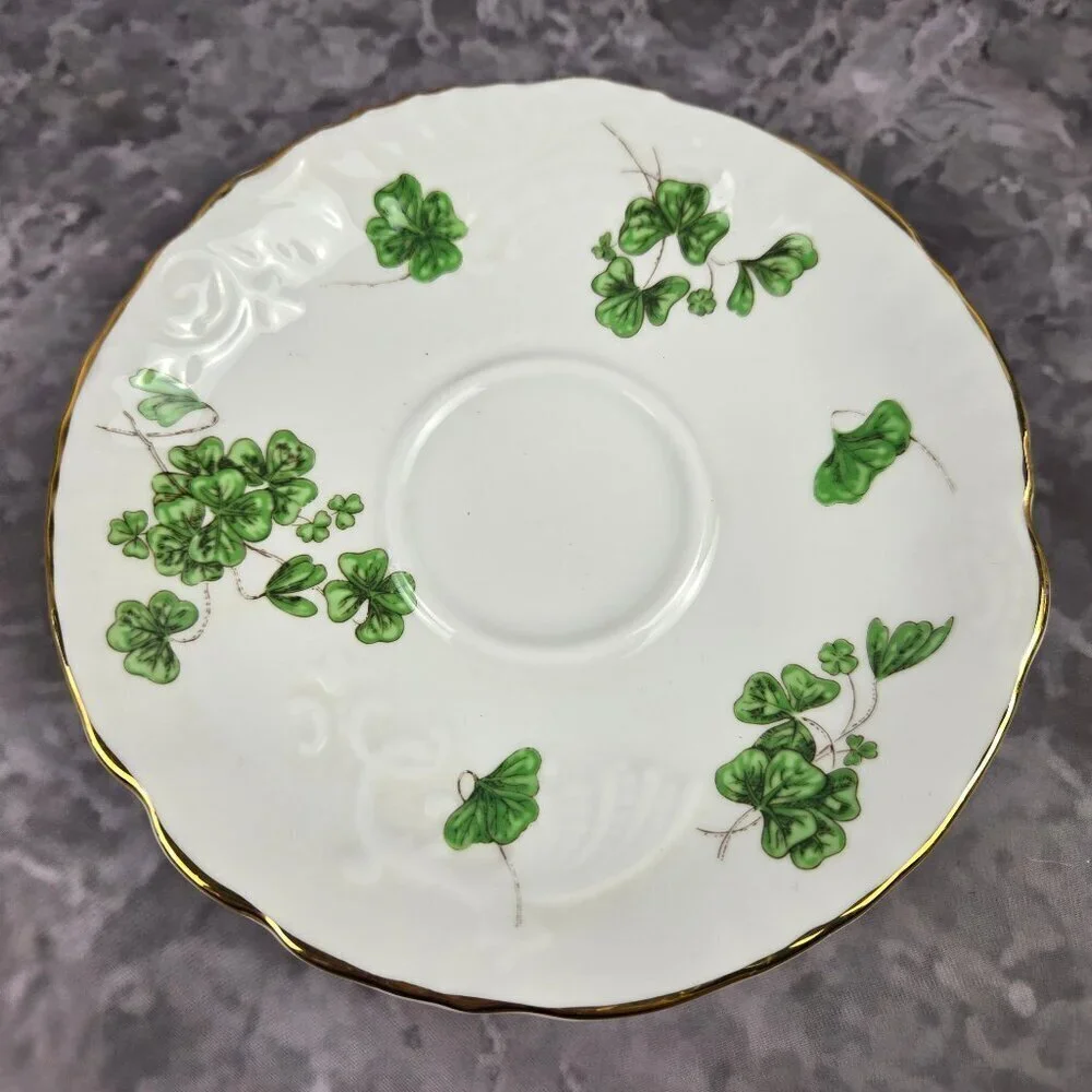 Hammersley & Co Lucky Shamrock Tea Cup & Saucer Bone China Gold Trim Vintage